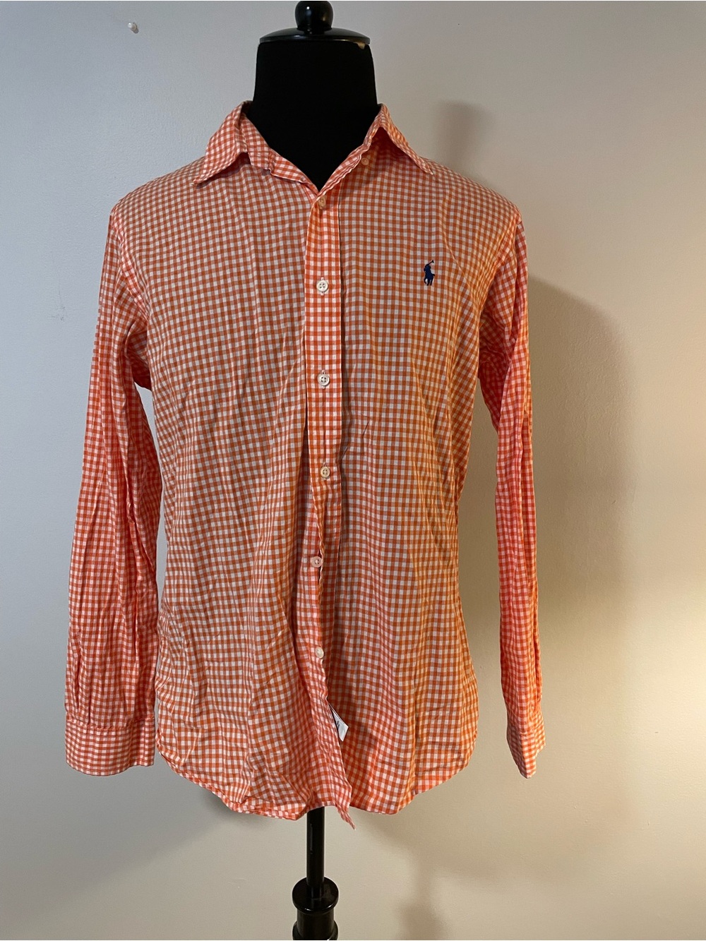 Ralph Lauren Orange & White Gingham Long-Sleeve Button-Down Shirt Large
